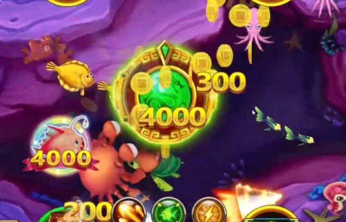 捕魚機遊戲高倍率金幣魚畫面，顯示 4000 倍與金幣掉落特效