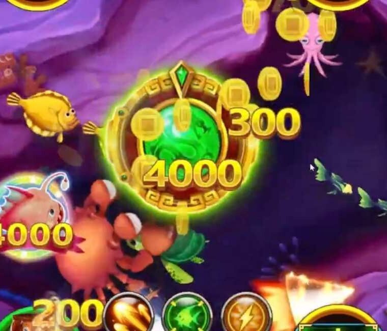 捕魚機遊戲高倍率金幣魚畫面，顯示 4000 倍與金幣掉落特效