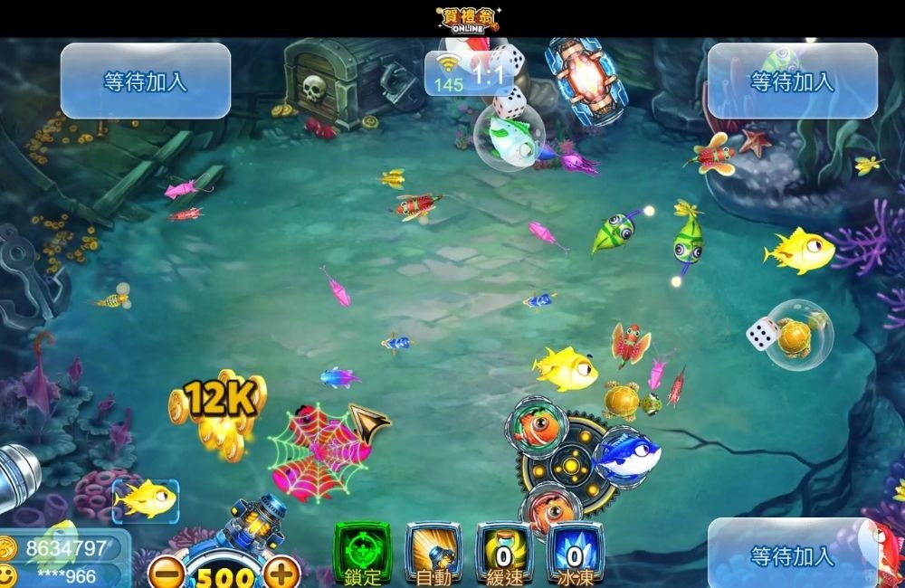 賀禮翁捕魚機高倍率魚群與金幣爆發特效遊戲畫面