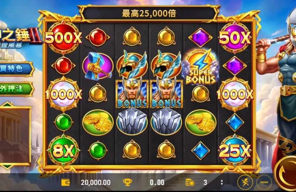 雷神之鎚2 BIG WIN畫面，中型獎金與連線得分