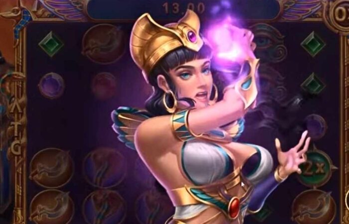 戰神賽特2角色技能動畫畫面，埃及女神施放紫色能量