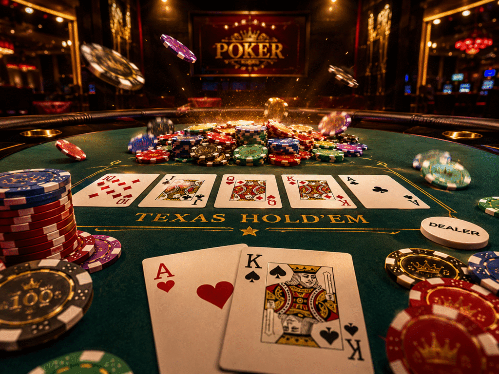 賀禮翁LINE娛樂城德州撲克牌桌與 Texas Hold’em 籌碼對戰畫面