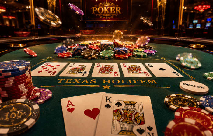 賀禮翁LINE娛樂城德州撲克牌桌與 Texas Hold’em 籌碼對戰畫面