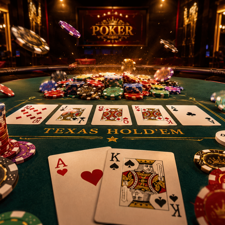 賀禮翁LINE娛樂城德州撲克牌桌與 Texas Hold’em 籌碼對戰畫面